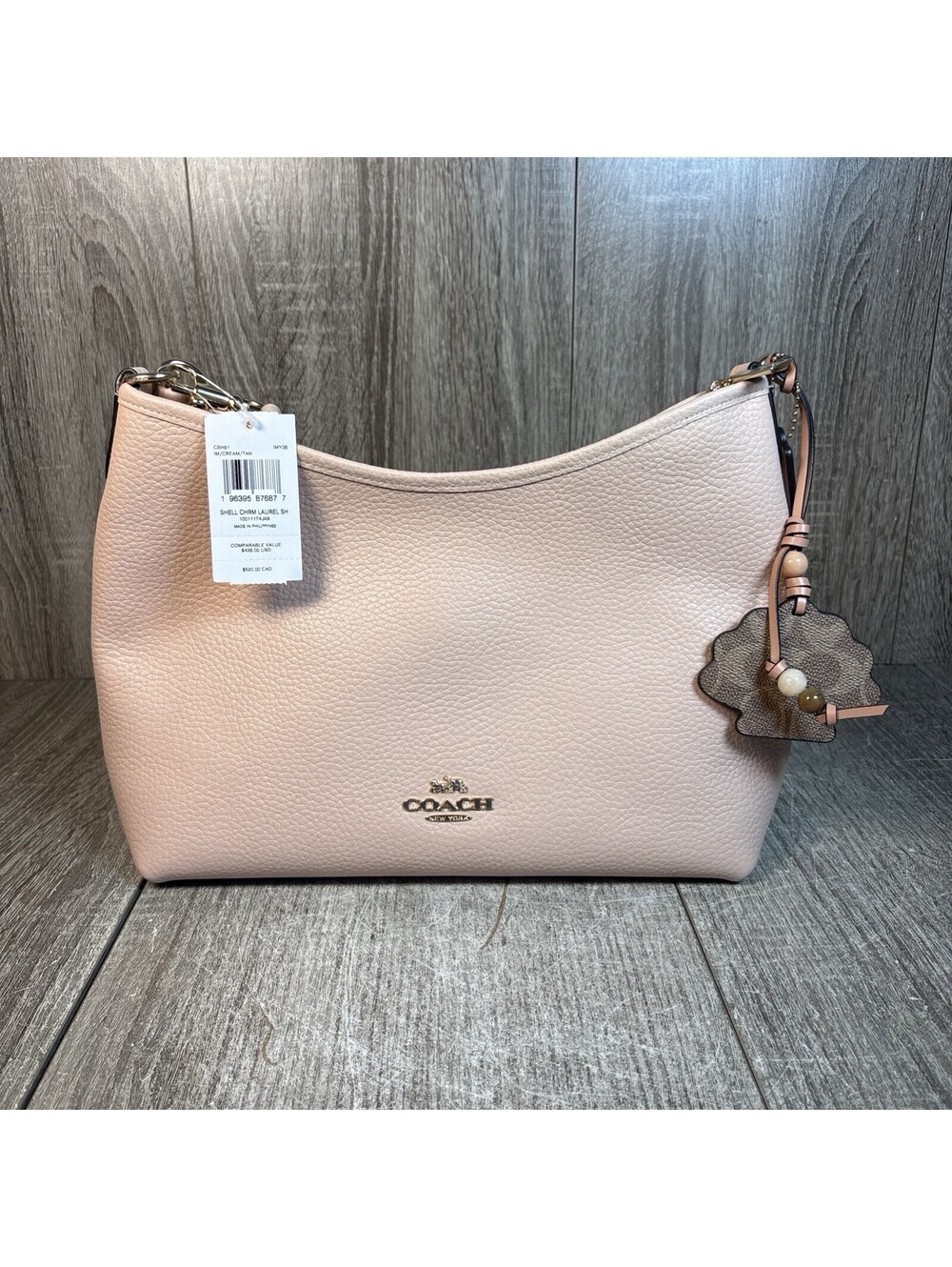 Coach Laurel Shoulder Bag Cream Tan Pebbled Leather Charm NWT $428 CBH81